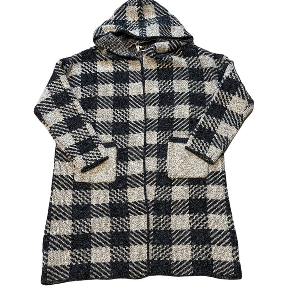 Dreamers Sweaters - Dreamers by Debut tan/black plaid Long Sweater cardigan S